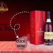 "A luxury spirits advertisement for Himalayan Reserve Whisky. A glass bottle and a tumbler with an orange garnish are set against a misty Himalayan mountain peak. To the left, a '2026 Guide' call-to-action is highlighted with a hand-drawn arrow pointing to a 'Click Now' button. The top left features the golden 'Liquor Stop' brand logo."