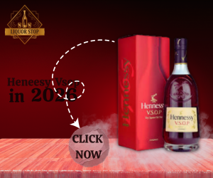 "A luxury spirits advertisement for Himalayan Reserve Whisky. A glass bottle and a tumbler with an orange garnish are set against a misty Himalayan mountain peak. To the left, a '2026 Guide' call-to-action is highlighted with a hand-drawn arrow pointing to a 'Click Now' button. The top left features the golden 'Liquor Stop' brand logo."