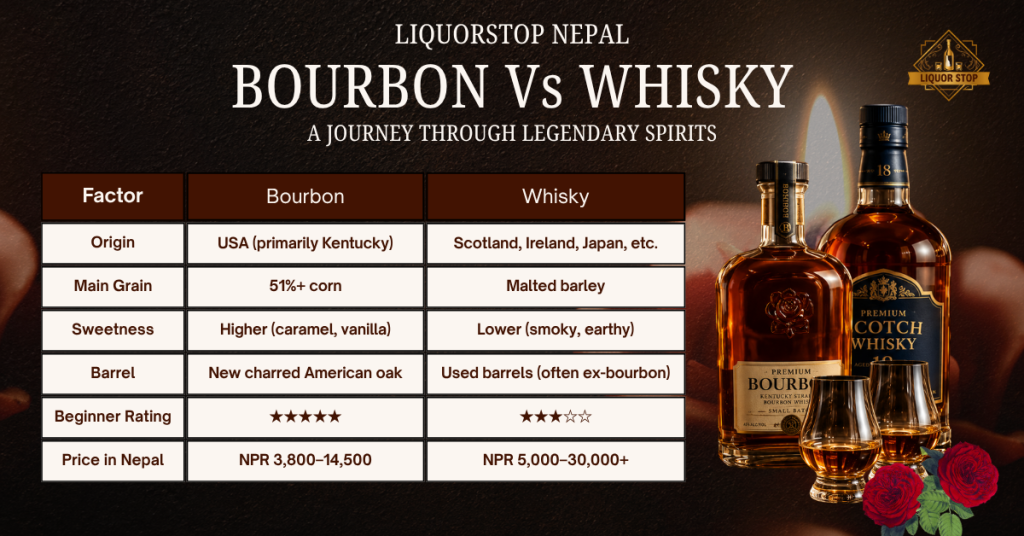 Bourbon vs whisky comparison for beginners